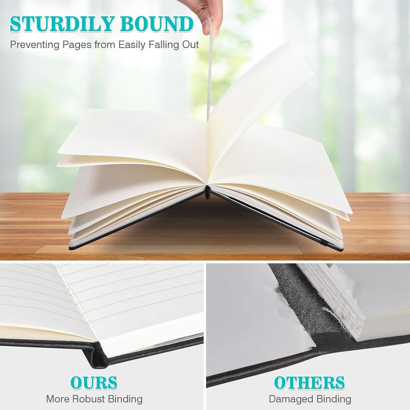 OMEYA Lined Journal Notebook, 3 Pack A5 College Ruled Notebooks for Work, Hardcover Notebook Each with 2 Pockets & Pen, Leather Journal for Women, Men, 160 Pages, 100GSM Thick Paper ( Blue 5.7" x 8.3" ) - Image 3